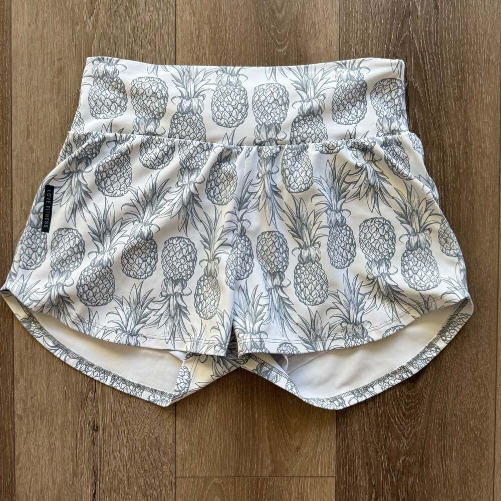 Love Fitness Pineapple Runners White Athletic Shorts